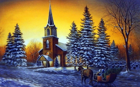 ★Christmas Memories★ - pretty, attractions in dreams, creative pre-made, snow, holidays, Christmas, winter holidays, winter, beautiful, paintings, colors, lovely, xmas and new year, horse carriage, churches, christmas tree, love four seasons