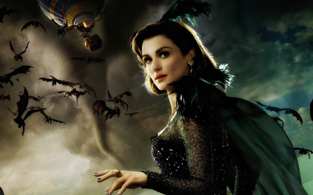 Rachel Weisz as  	 Evanora - woman, tornado, actress, movie, fantasy, storm, oz the great and powerful, green, rachel weisz, evanora