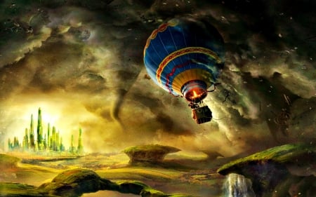 Oz the Great and Powerful (2013) - fantasy, blue, balloon, red, movie, tornado, castle, Oz the Great and Powerful