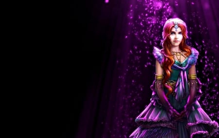 Fantasy girl - purple, pink, black, game, dark parables, girl, redhead, fantasy, woman