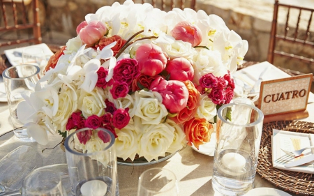 Beautiful Flowers - glass, rose, petals, flowers, table