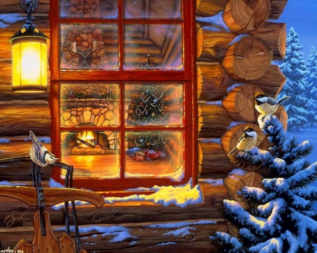 Beautiful Chirstmas - window, tree, snow, christmas