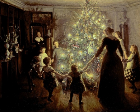 Silent night - christmas eve, singing, tree, dancing, christmas