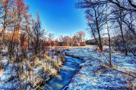 Winter - river - winter, sky, forest, river