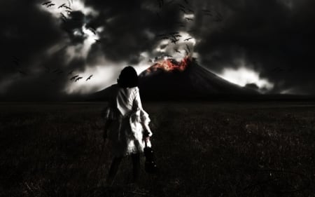 Apocalyptic Nightmare - volcano, dark, violin, black, birds