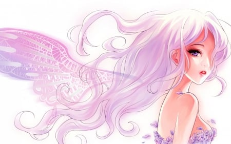 Angel - manga, anime, white, wing, girl, pink