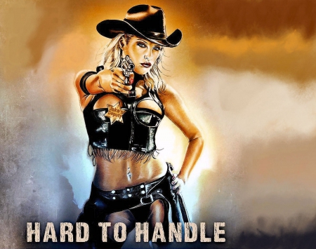 The Deputy - women, fun, girls, holster, westerns, female, cowgirls, hats, drawing, badge, art, blondes, guns