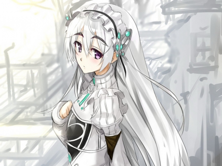 cute chaika - anime, kawaii, hitsugi no chaika, chaika trabant, long hair, white hair, pretty girl, cute girl, adorable, silver hair