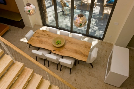 living room with dining table white leather chairs - blueprint, dream house, design, above