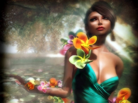 ~Spring Flower Girl~ - pretty, creative pre-made, beautiful, digital art, models, spring, weird things people wear, colors, lovely, flowers, girls, butterfly designs, Flower Girl, 3D and CG, love four seasons