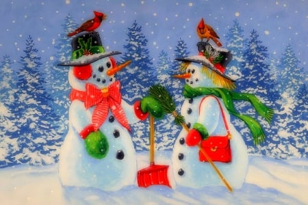 ★Howdy Friend★ - snowmen, winter, paintings, snow, holidays, xmas and new year, Christmas, love four seasons, winter holidays