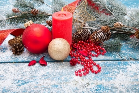 Xmas - fir, candle, snow, ball, merry, decoration, christmas