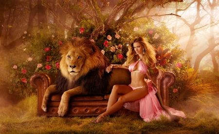 Leo girl - leo, hot, girl, lion, zodiac, pink