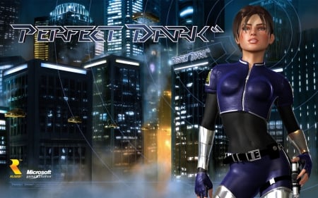 joanna dark in blue and black - blue and black, joanna dark, video games, perfect dark, net mesh