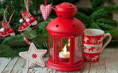 Christmas Lantern - red, lantern, decor, cup, christmas