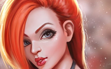 Redhead - face, fantasy, orange, girl, woman, redhead, art