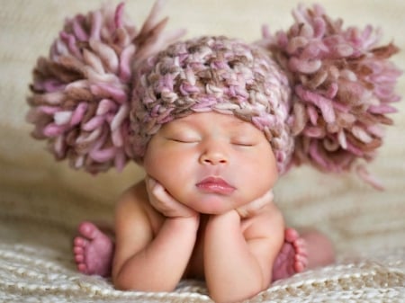 Baby - child, pink, winter, cute, baby, hat, sweet, sleep