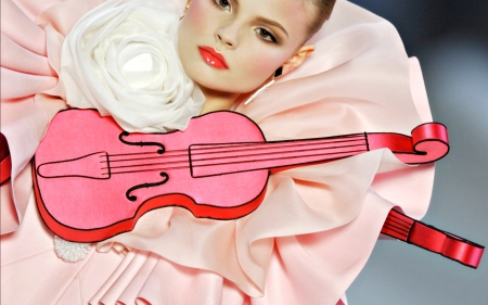 Magdalena Frackowiak - pink, violin, model, magdalena frackowiak, girl, woman, fashion