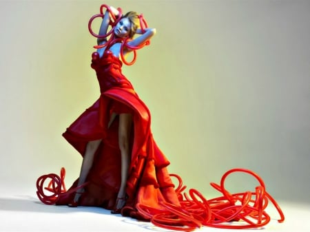 Magdalena Frackowiak - red, model, balloons, magdalena frackowiak, girl, woman, dress, fashion