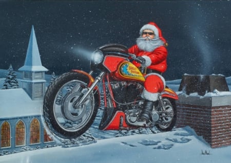 Kool Claus - santa claus, harley, snow, kool