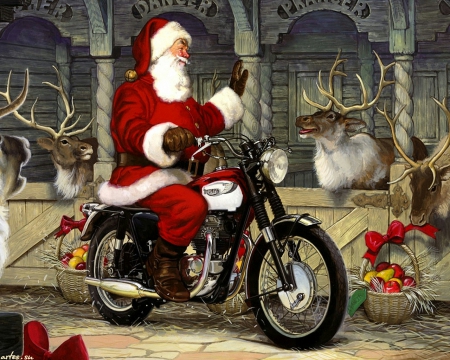 Deers Get A Break This Year - xmas, motorcycle, christmas, santa claus