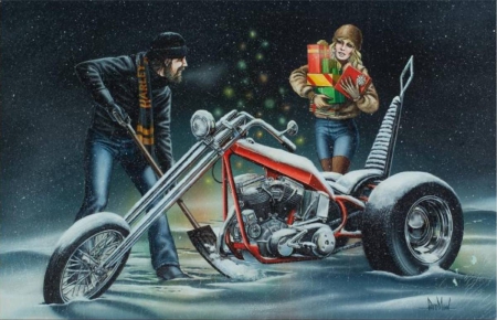 Christmas - christmas, snoe, motorcycle, harley