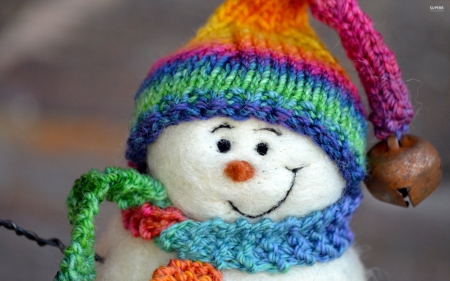 Happy Snowman - snowman, abstract, hat, photography, scarf, happy