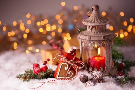 Merry Christmas ♥ - bokeh, heart, beautiful, photography, snow, candle, holidays, light, lantern, christmas, glow, lights