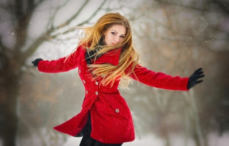 Happy Winter â™¥ - woman, beauty, girl, photography, winter, blond, red, beautiful, happy