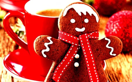 Christmas Treat ~ For Zipporah - gingerbread, cookie, christmas, coffee, food, holidays, man, cup