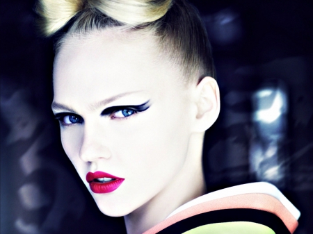 Sasha Pivovarova - Sasha Pivovarova, blue, girl, eyes, blonde, pink, make-up, woman, model, face