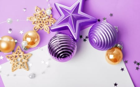 Merry Christmas! - stars, purple, globe, ornaments, gold