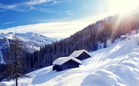 austrian alps - cabin, mountain, snow, alps