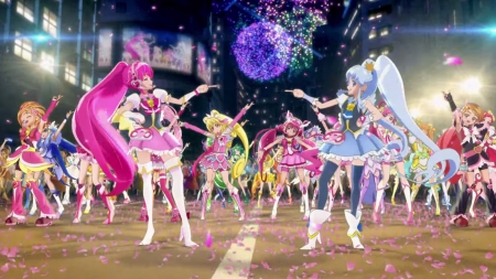 Dancing Floor - pretty, singing, anime, female, scene, dress, night, danc, long hair, happy, group, sing, lbeauty, dancing, nice, smiling, fireworks, anime girl, cure heart, beautiful, girl, cure princess, lovely, sweet, petals, pretty cure, smile, precure, magical girl, cure lovely