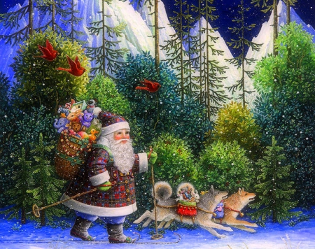 â˜…Santa Crossingâ˜… - xmas and new year, toys, santa claus, winter, christmas, cardinals, love four seasons, holidays, winter holidays, snow, dogs, paintings, gifts