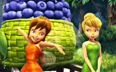 Legend of the NeverBeast (2014) - Tinker Bell, Fawn, orange, Legend of the NeverBeast, fantasy, green, fruit, movie, fairy, blueberry, disney