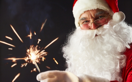 Merry Christmas! - new year, hat, christmas, white, santa, man, red, smile, fireworks, old