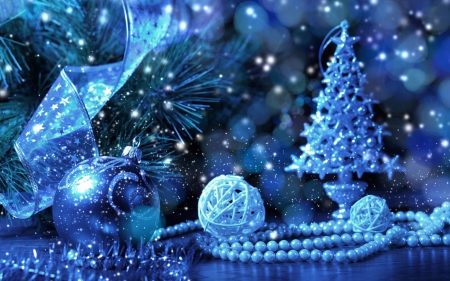 Blue Christmas - balls, decorations, blue, tree, christmas