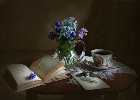 Still Life - Still Life, purple, book, tea, cup