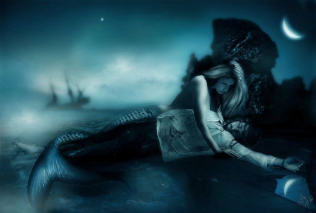 Fated - sadness, wallpaper, fantasy, art, abstract, manipulation, mermaid, digital art, pain