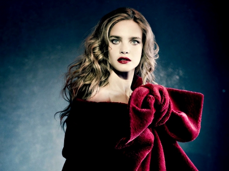 Natalia Vodianova - red, natalia vodianova, model, blonde, woman, blue