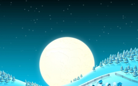 The moon - white, winter, moon, tree, vector, night, blue, christmas