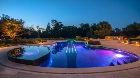 Swimming pool at night - night, light, swimming, pool