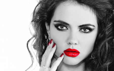 devushka - pretty, bw, redlips, makeup