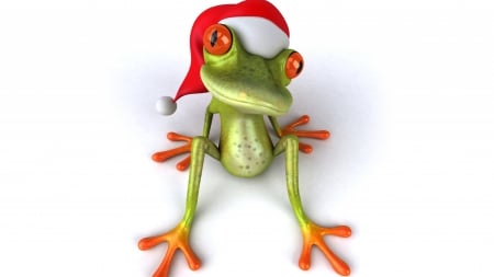 Christmas Froggie - abstract, frog, 3d and cg, santa hat, christmas