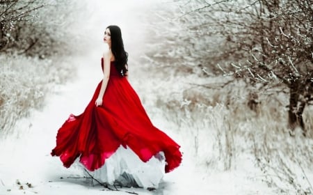 Beauty - winter, beauty, model, red