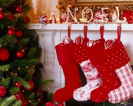 NOEL - red, decor, socks, christmas