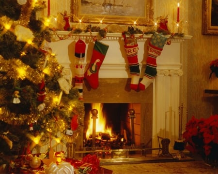 Merry Christmas - fireplace, decoration, ornaments, christmas