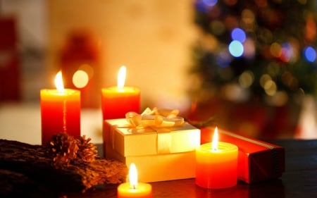 Merry Christmas - gifts, christmas, lighted, candles