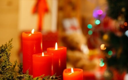 Merry Christmas - candle, lighted, Christmas, red